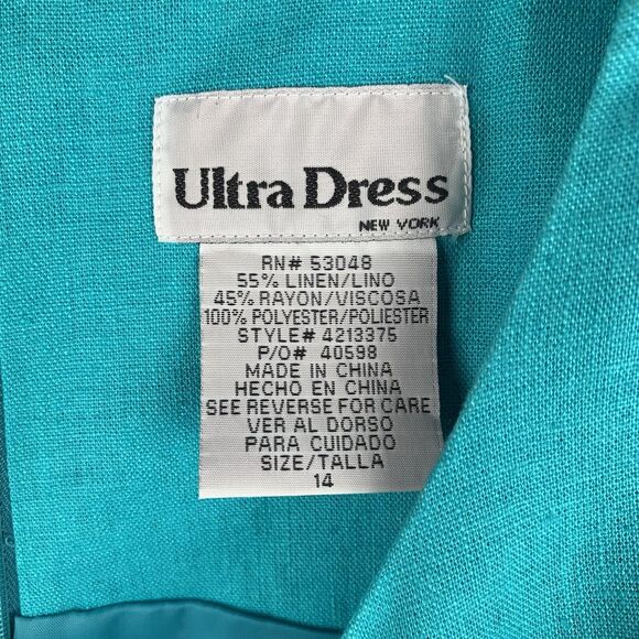 Vintage Dress Linen Embroidered 12 14 XL Lighthouses Nautical Marine Blue Teal - Picture 6 of 16